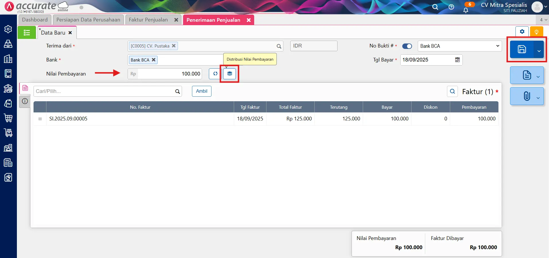 membuat penerimaan penjualan dari faktur